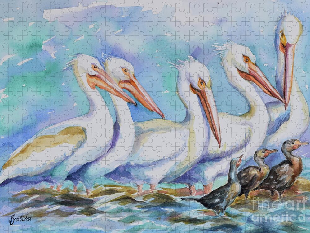  Jigsaw Puzzle featuring the painting White Pelicans #2 by Jyotika Shroff