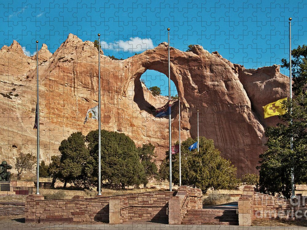 Window Rock Memorial Puzzle featuring the photograph Window Rock Memorial by Mae Wertz