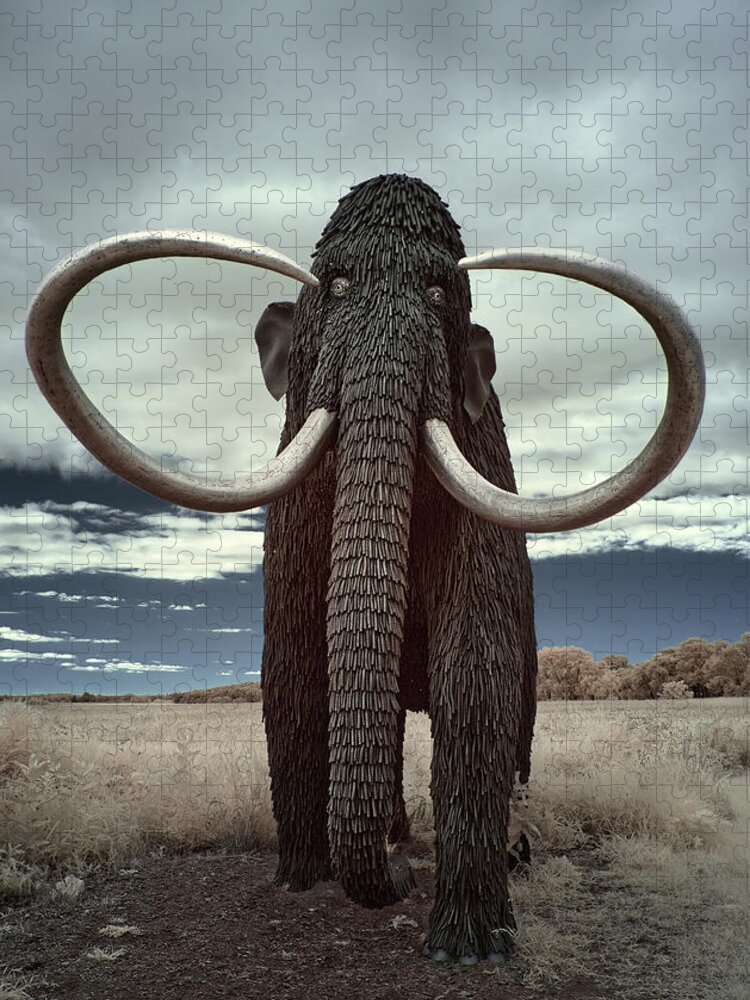 Wooly Mammoth Jigsaw Puzzle featuring the photograph Wooly Wisconsin Wanderer - Mammoth sculpture at Horicon Marsh Education and Visitor Center in WI #1 by Peter Herman