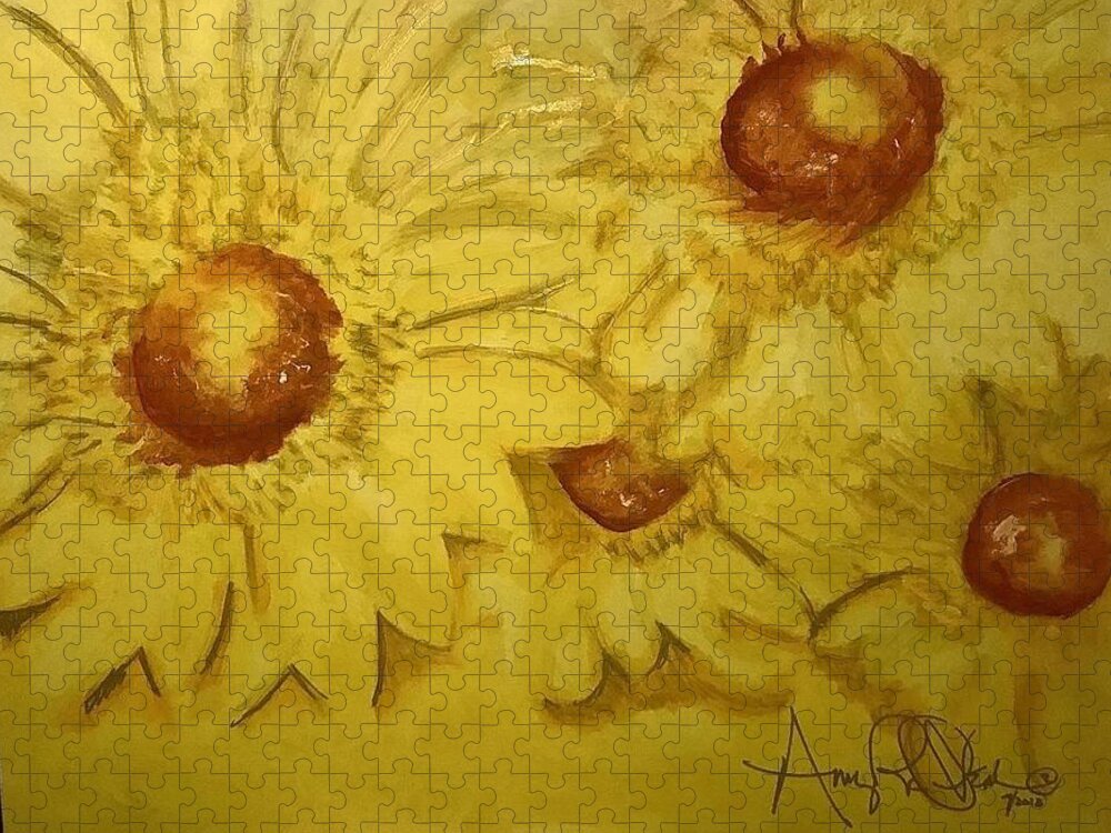  Jigsaw Puzzle featuring the painting Yellow by Angie ONeal