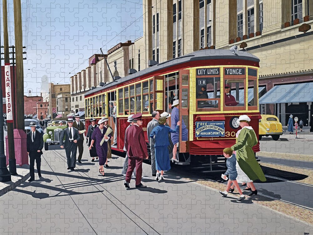 Yonge Street Jigsaw Puzzle featuring the painting Yonge and College 1937 by Kenneth M Kirsch