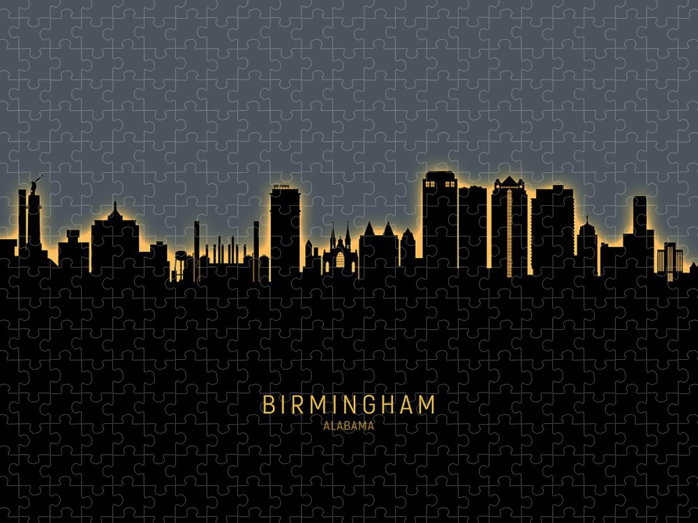 Birmingham Jigsaw Puzzle featuring the digital art Birmingham Alabama Skyline #10 by Michael Tompsett