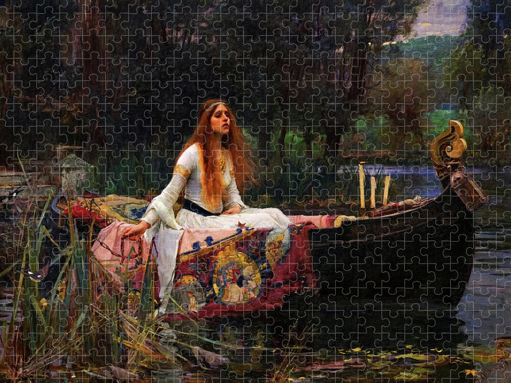 The Lady Of Shalott Jigsaw Puzzle featuring the painting The Lady of Shalott by John William Waterhouse