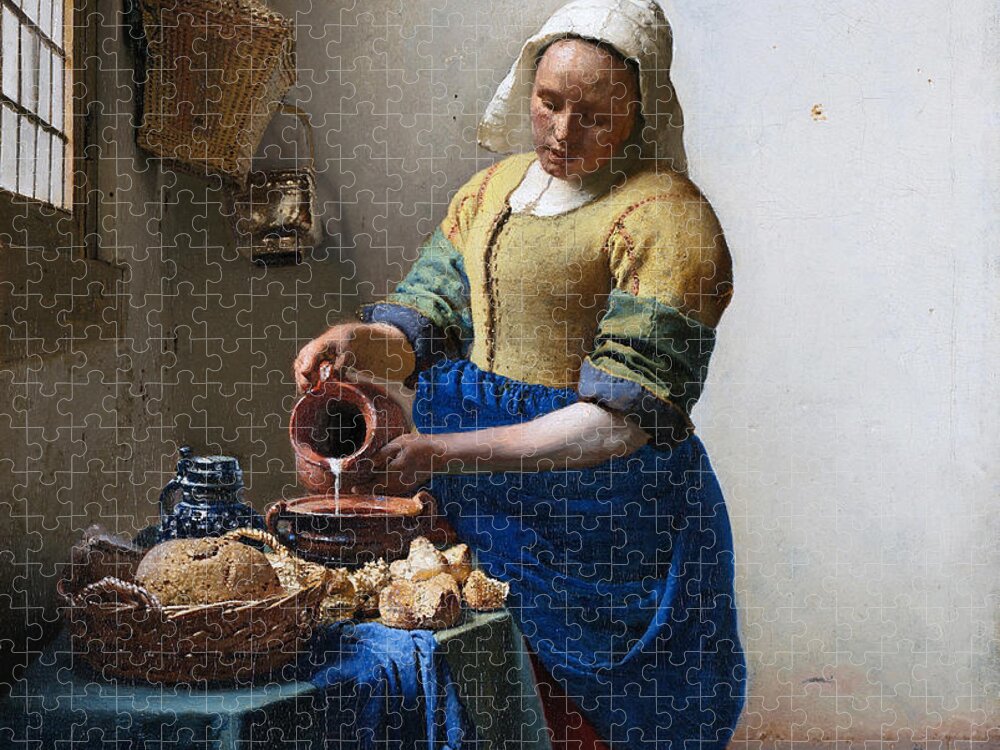 1657 Jigsaw Puzzle featuring the painting The Milkmaid #10 by Johannes Vermeer