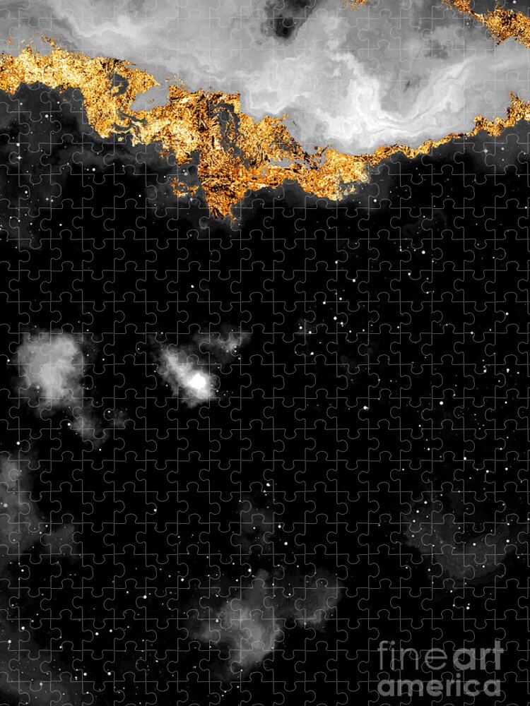 Holyrockarts Jigsaw Puzzle featuring the mixed media 100 Starry Nebulas in Space Black and White Abstract Digital Painting 119 by Holy Rock Design