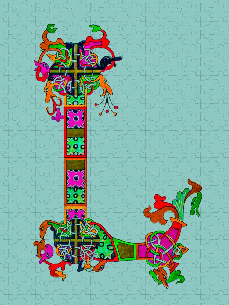 Letter L Jigsaw Puzzle featuring the mixed media alphabet, monogram initials, vignette letter L ornamental letter L stylized letter L ornament L #2 by Elena Gantchikova