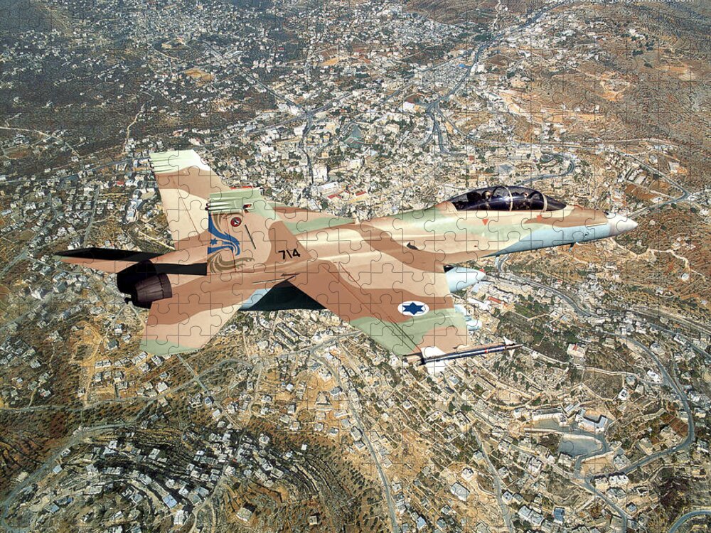 Super Hornet Jigsaw Puzzle featuring the digital art 12. F/A-18FI Israeli Super Hornet by Custom Aviation Art