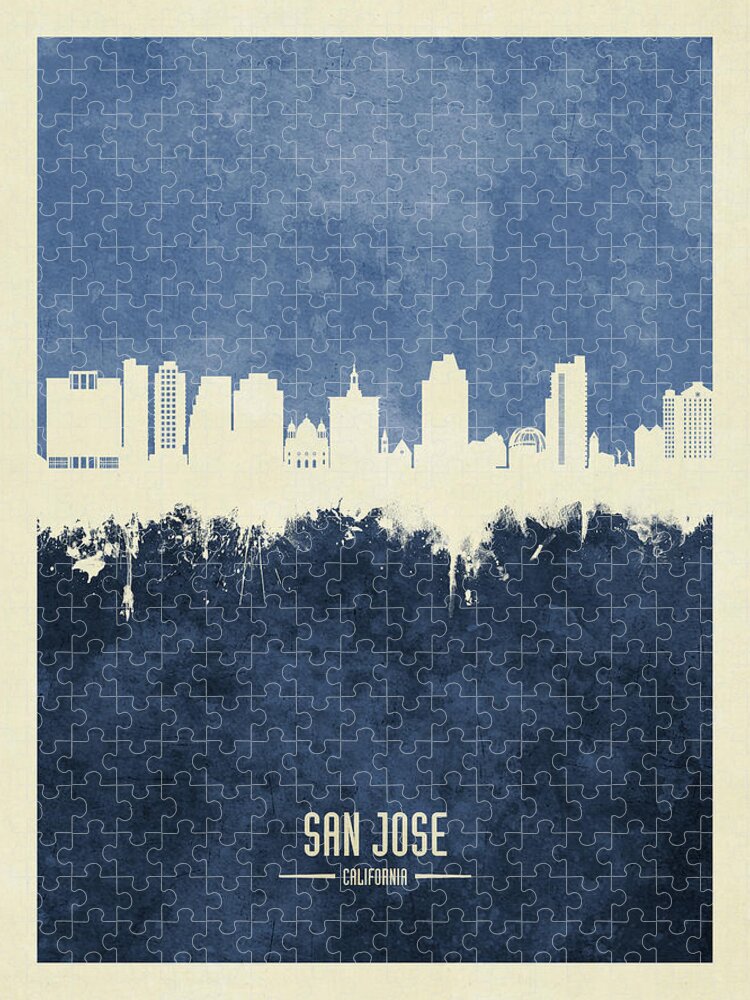 San Jose Jigsaw Puzzle featuring the digital art San Jose California Skyline #12 by Michael Tompsett