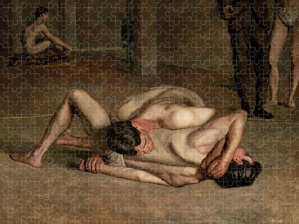 Thomas Eakins Jigsaw Puzzle featuring the painting Wrestlers by Thomas Eakins by Mango Art