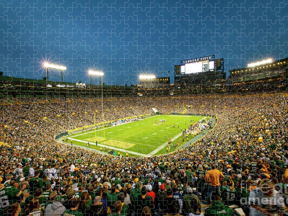 National Jigsaw Puzzle featuring the photograph 1256 Under the Lights at Lambeau Field by Steve Sturgill