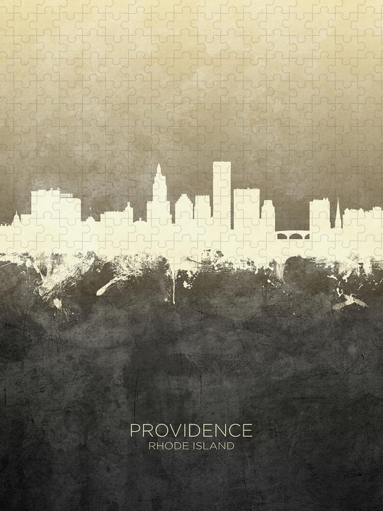Providence Jigsaw Puzzle featuring the digital art Providence Rhode Island Skyline #13 by Michael Tompsett