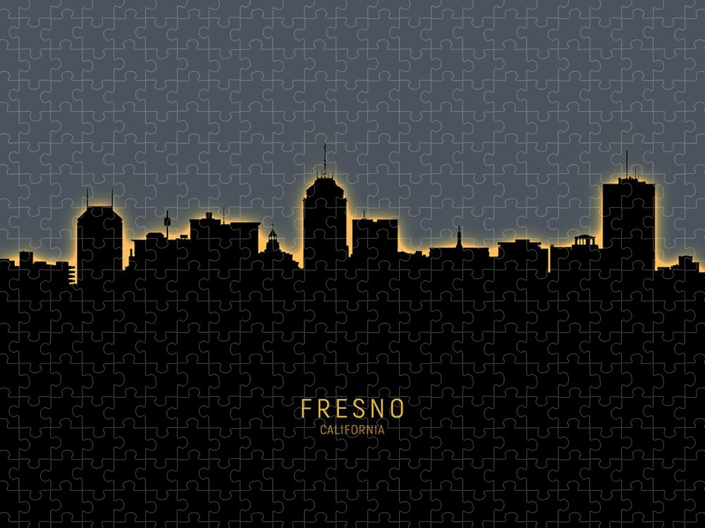 Fresno Jigsaw Puzzle featuring the digital art Fresno California Skyline #14 by Michael Tompsett