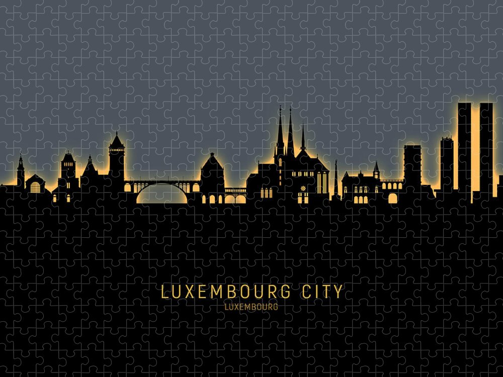 Luxembourg City Jigsaw Puzzle featuring the digital art Luxembourg City Skyline #14 by Michael Tompsett