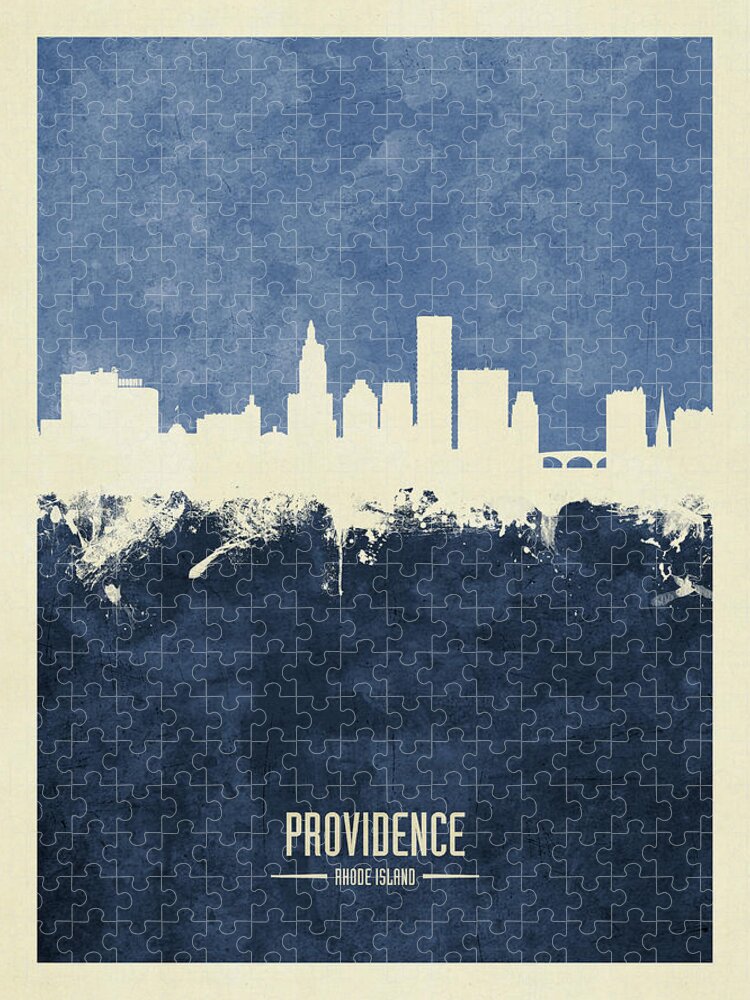 Providence Jigsaw Puzzle featuring the digital art Providence Rhode Island Skyline #14 by Michael Tompsett