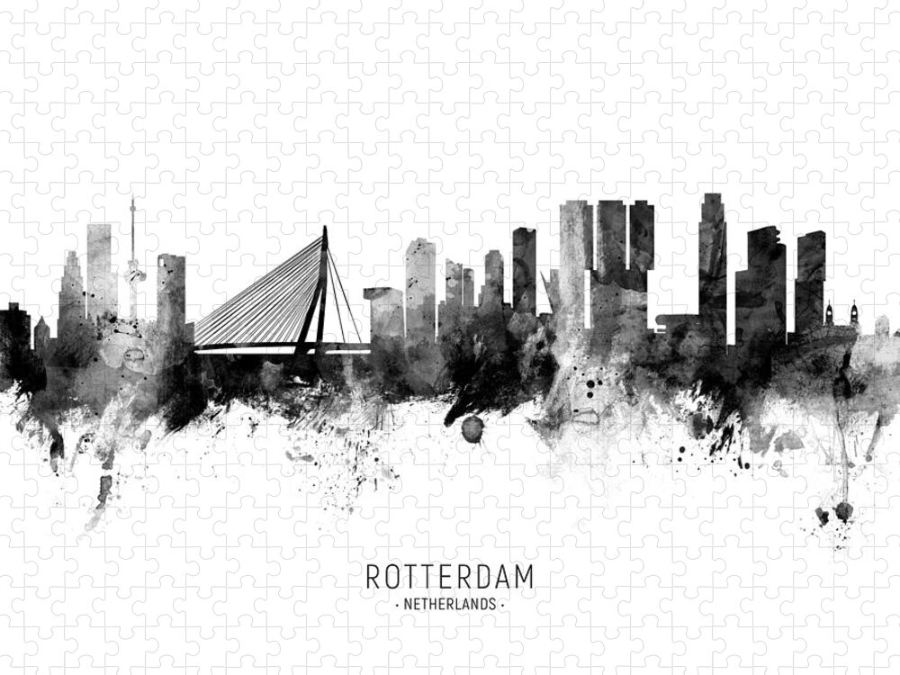 Rotterdam Jigsaw Puzzle featuring the digital art Rotterdam The Netherlands Skyline #14 by Michael Tompsett