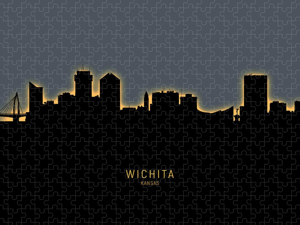 Wichita Jigsaw Puzzle featuring the digital art Wichita Kansas Skyline #15 by Michael Tompsett