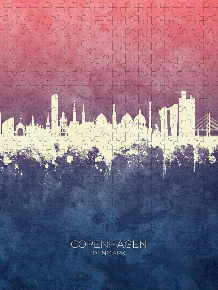 Copenhagen Jigsaw Puzzle featuring the digital art Copenhagen Denmark Skyline #17 by Michael Tompsett