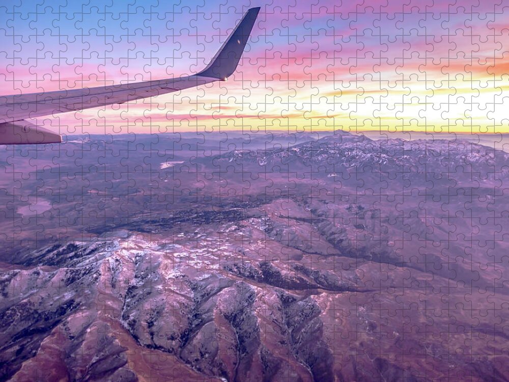 Flying Jigsaw Puzzle featuring the photograph Flying Over Rockies In Airplane From Salt Lake City At Sunset #17 by Alex Grichenko