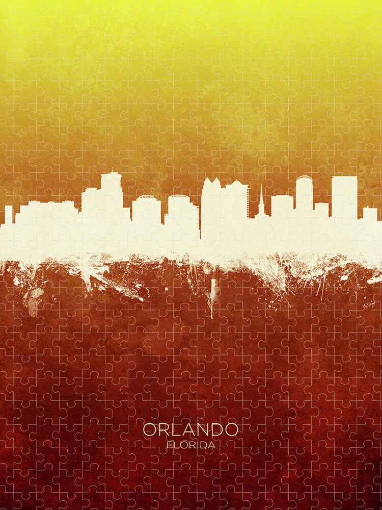 Orlando Jigsaw Puzzle featuring the digital art Orlando Florida Skyline #17 by Michael Tompsett