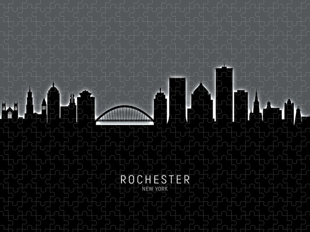 Rochester Jigsaw Puzzle featuring the digital art Rochester New York Skyline #17 by Michael Tompsett