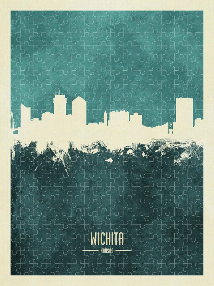 Wichita Jigsaw Puzzle featuring the digital art Wichita Kansas Skyline #17 by Michael Tompsett