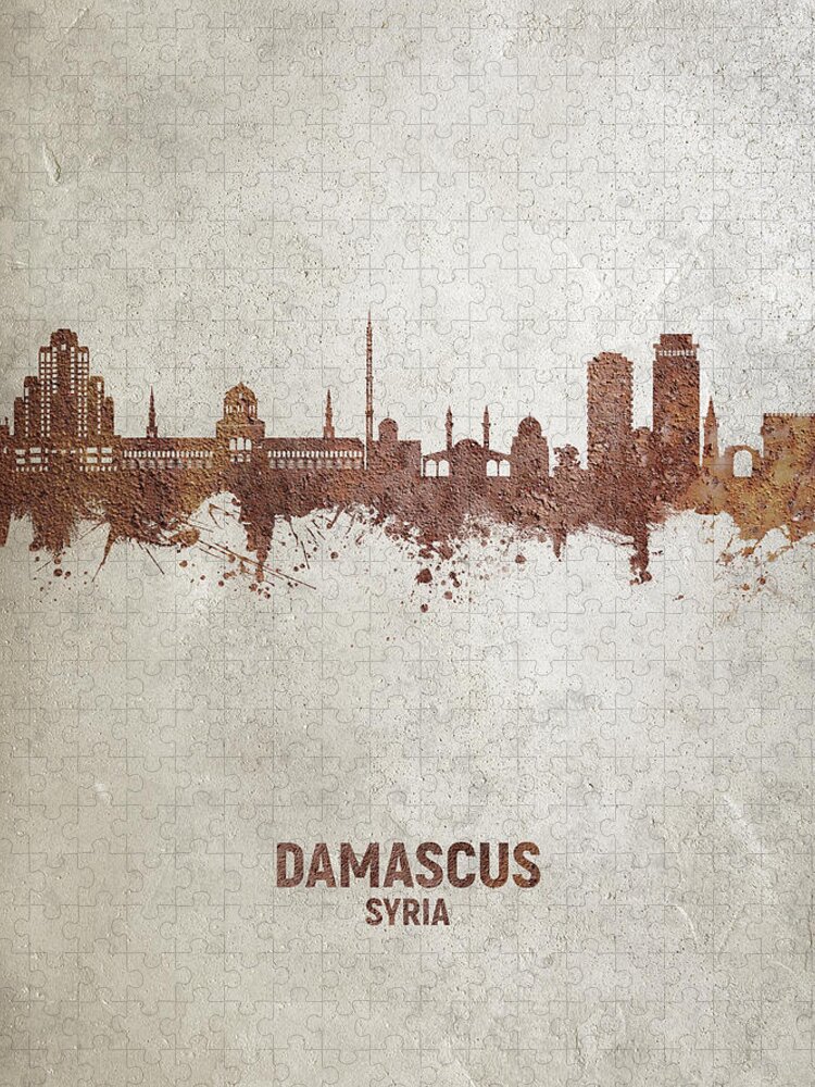 Damascus Jigsaw Puzzle featuring the digital art Damascus Syria Skyline #18 by Michael Tompsett