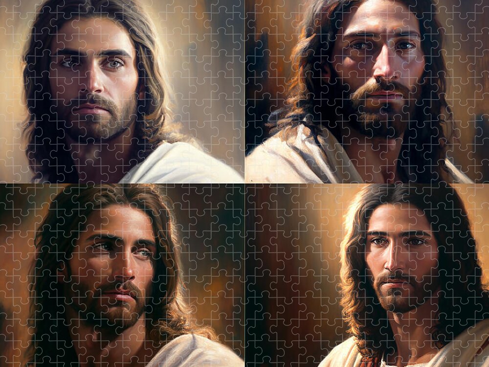 Jesus Christ Jigsaw Puzzle featuring the mixed media Jesus Christ Portrait Grid #18 by Stephen Smith Galleries