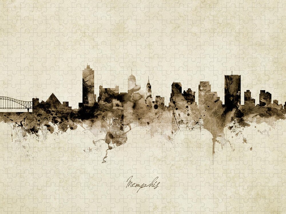 Memphis Jigsaw Puzzle featuring the digital art Memphis Tennessee Skyline #18 by Michael Tompsett