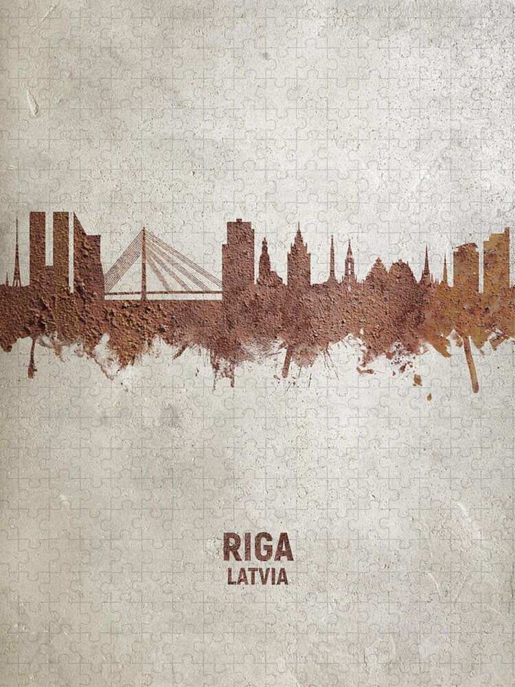 Riga Jigsaw Puzzle featuring the digital art Riga Latvia Skyline #18 by Michael Tompsett