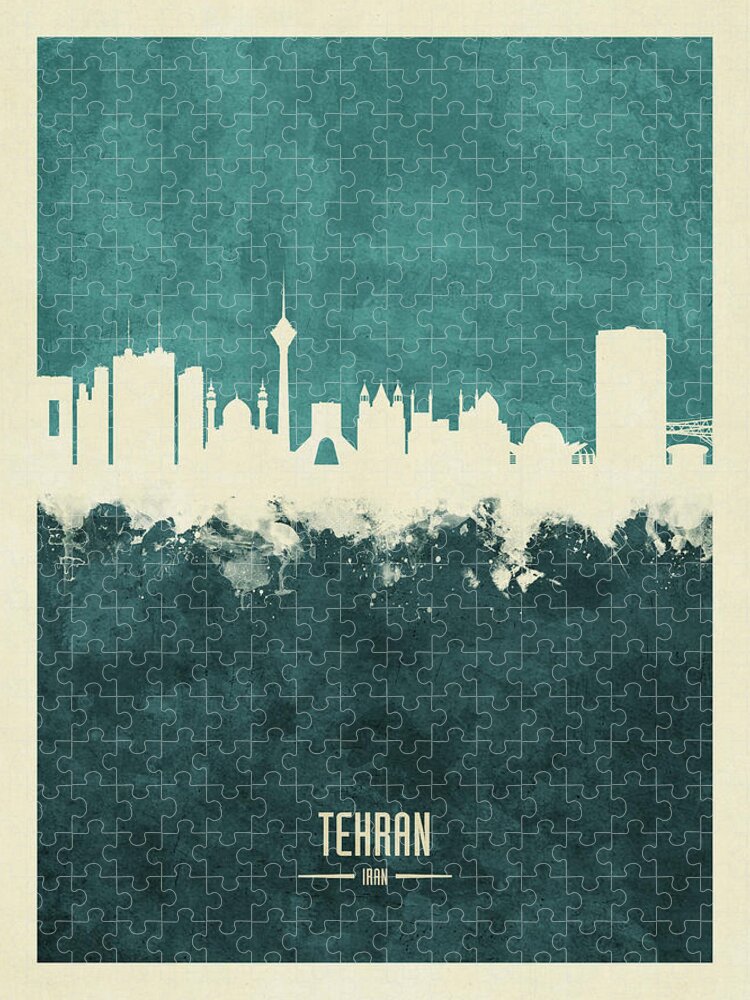 Tehran Jigsaw Puzzle featuring the digital art Tehran Iran Skyline by Michael Tompsett