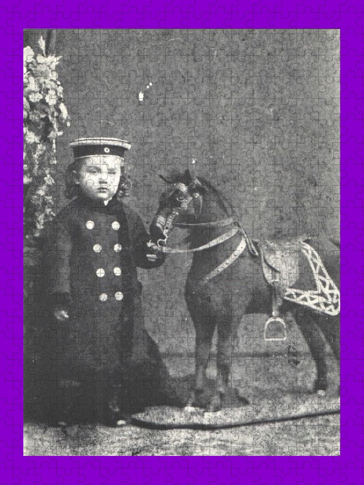 Boy Puzzle featuring the photograph 1876 Boy with Toy Horse, Antique Photograph by Thomas Dans