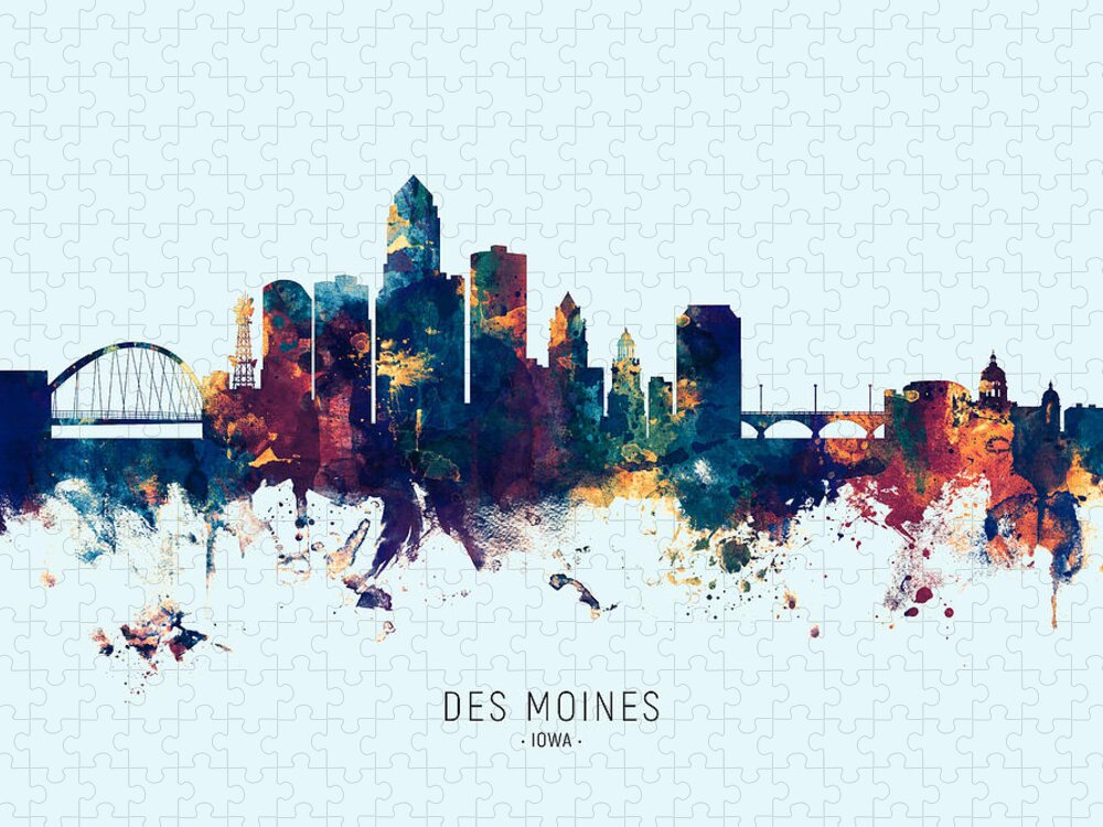 Des Moines Jigsaw Puzzle featuring the digital art Des Moines Iowa Skyline #19 by Michael Tompsett