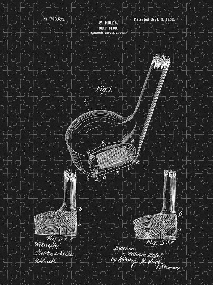 1902 Golf Club Head Patent Jigsaw Puzzle featuring the drawing 1902 Golf Club Head Patent by Dan Sproul