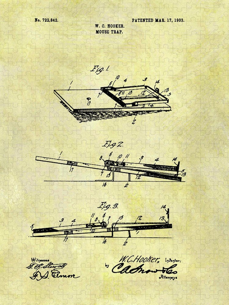 1903 Mouse Trap Patent Jigsaw Puzzle featuring the drawing 1903 Mouse Trap Patent by Dan Sproul