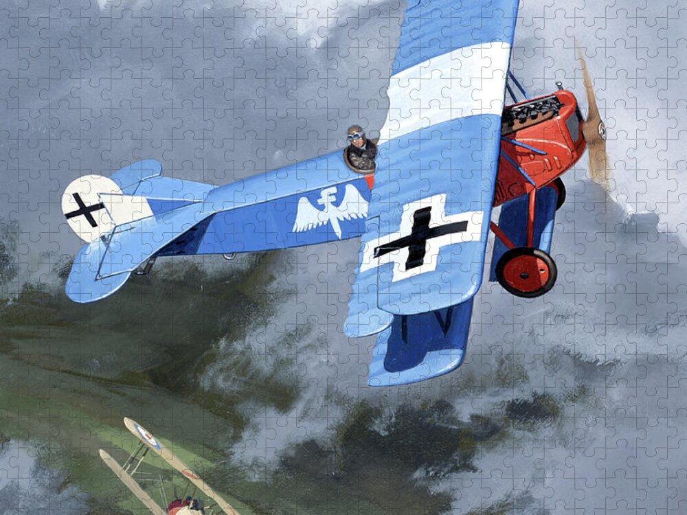 Aviation Jigsaw Puzzle featuring the painting Fokker D VII by Jack Fellows