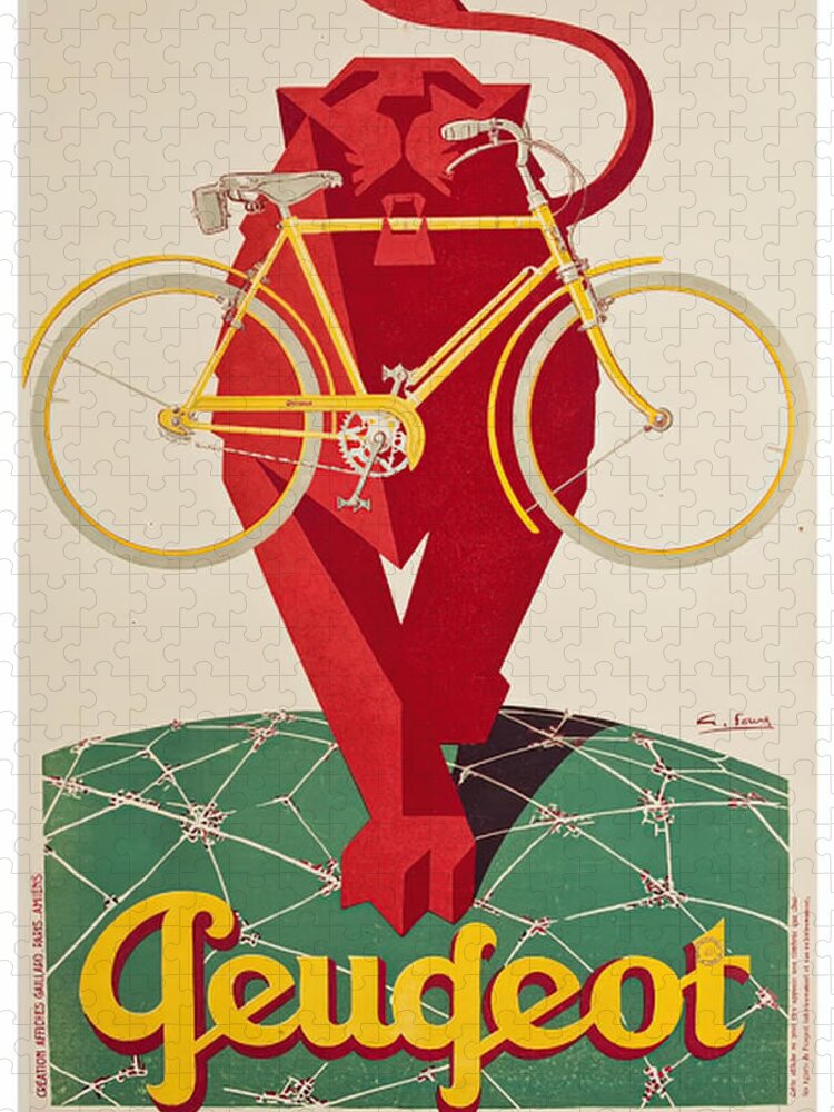 Peugeot Jigsaw Puzzle featuring the photograph 1940s Peugeot bicycle advertisement by Retrographs