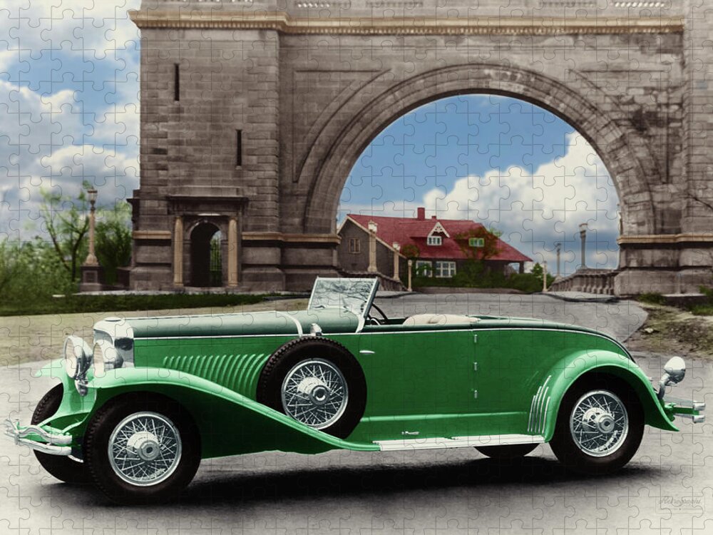 Duesenberg Jigsaw Puzzle featuring the photograph 1930 Duesenberg Model J Murphy convertible sedan by Retrographs