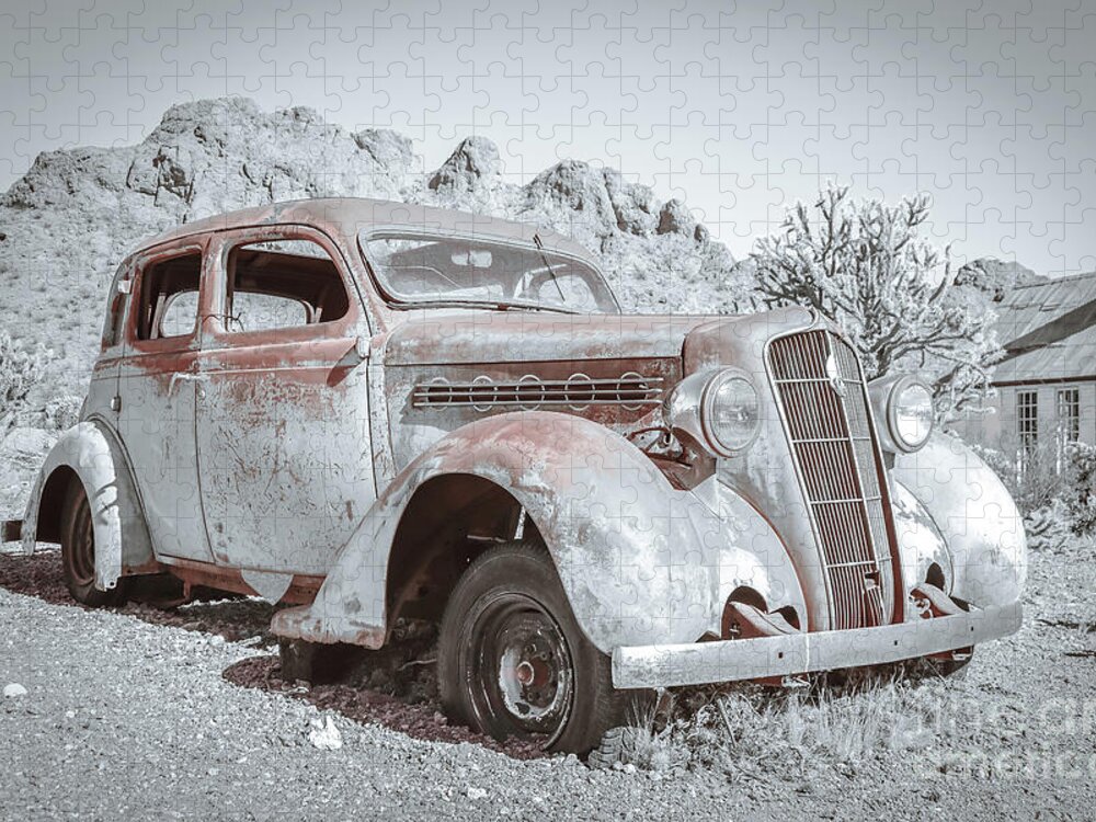 1935 Jigsaw Puzzle featuring the photograph 1935 Plymouth sedan selective color by Darrell Foster