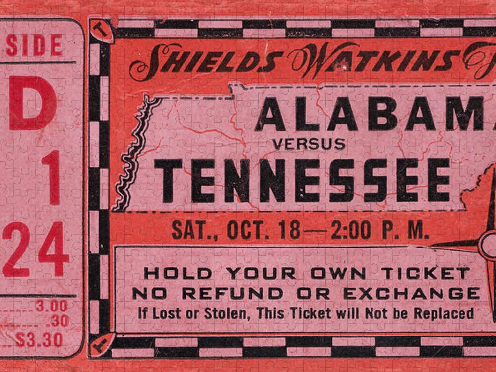 Alabama Jigsaw Puzzle featuring the drawing 1941 Alabama vs. Tennessee by Row One Brand