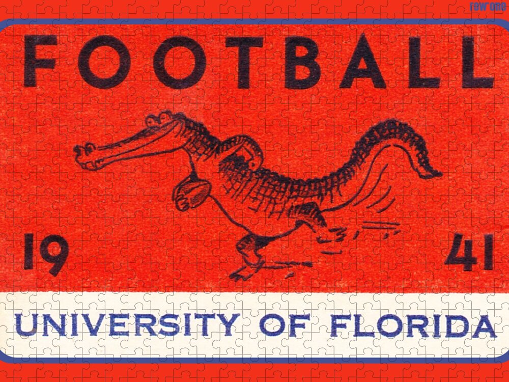 Florida Jigsaw Puzzle featuring the drawing 1941 Florida Gator Football by Row One Brand
