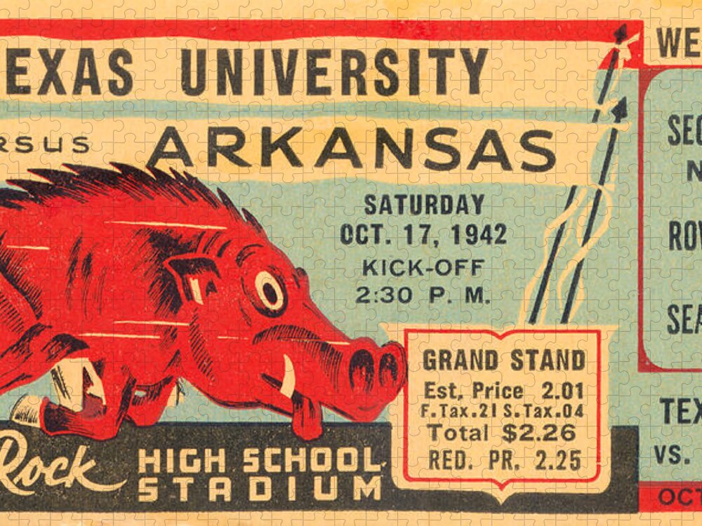 Arkansas Jigsaw Puzzle featuring the mixed media 1942 Arkansas vs. Texas by Row One Brand