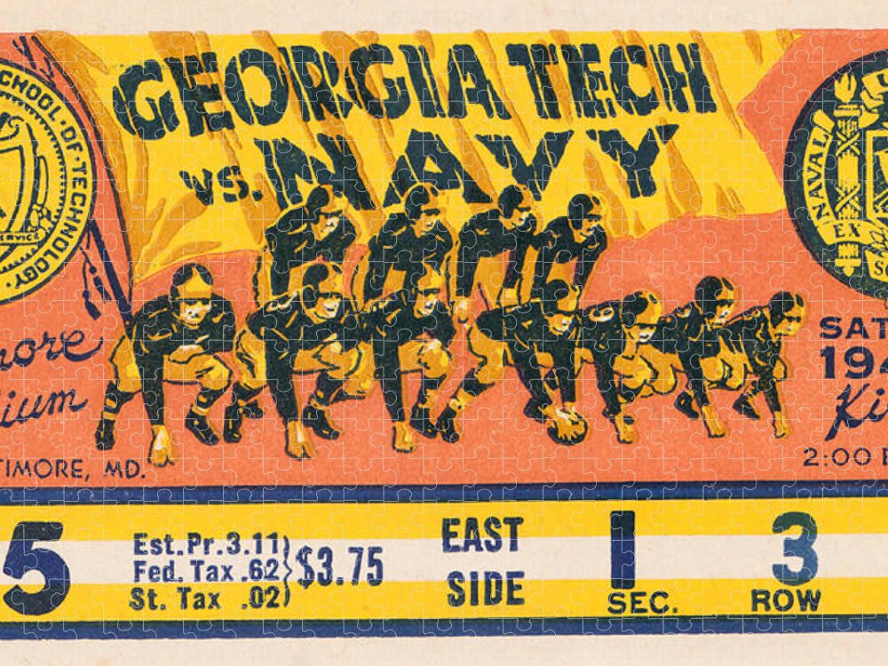 Georgia Tech Jigsaw Puzzle featuring the mixed media 1947 Georgia Tech vs. Navy by Row One Brand