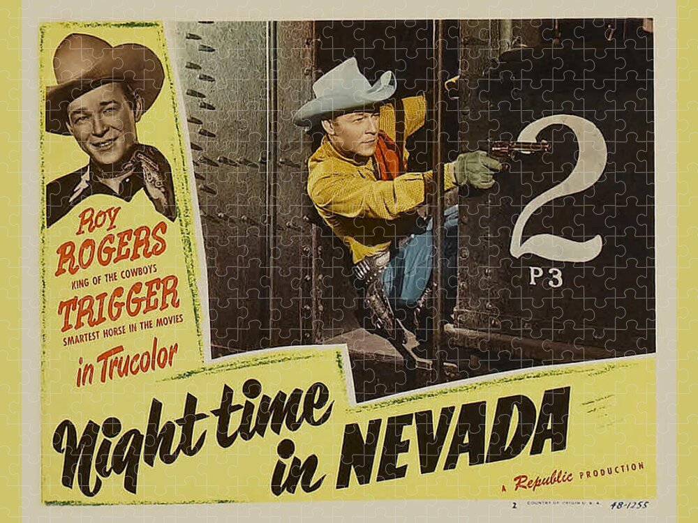 Roy Rogers Jigsaw Puzzle featuring the digital art 1948 - Night Time in Nevada - Roy Rogers by Original Movie Poster