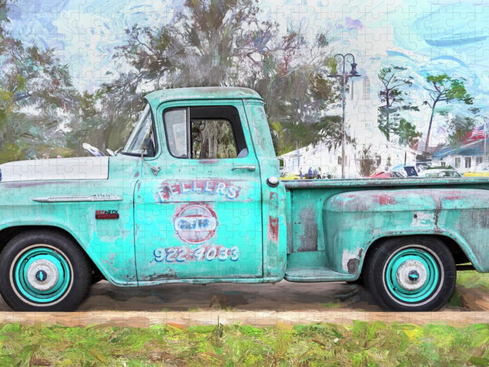 1956 Chevrolet 3100 Stepside Pickup Truck Jigsaw Puzzle featuring the photograph 1956 Blue Chevrolet 3100 Stepside Pickup Truck X108 by Rich Franco