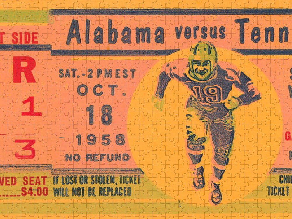 Alabama Jigsaw Puzzle featuring the mixed media 1958 Alabama vs. Tennessee by Row One Brand