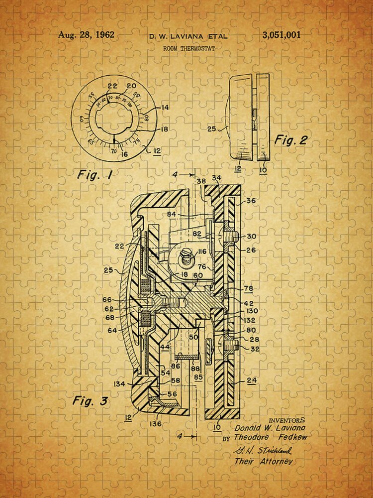 1962 Room Thermostat Patent Jigsaw Puzzle featuring the drawing 1962 Room Thermostat by Dan Sproul