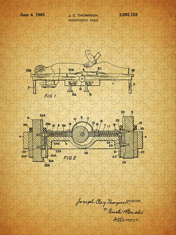 1963 Chiropractor Table Patent Jigsaw Puzzle featuring the drawing 1963 Chiropractor Table Patent by Dan Sproul