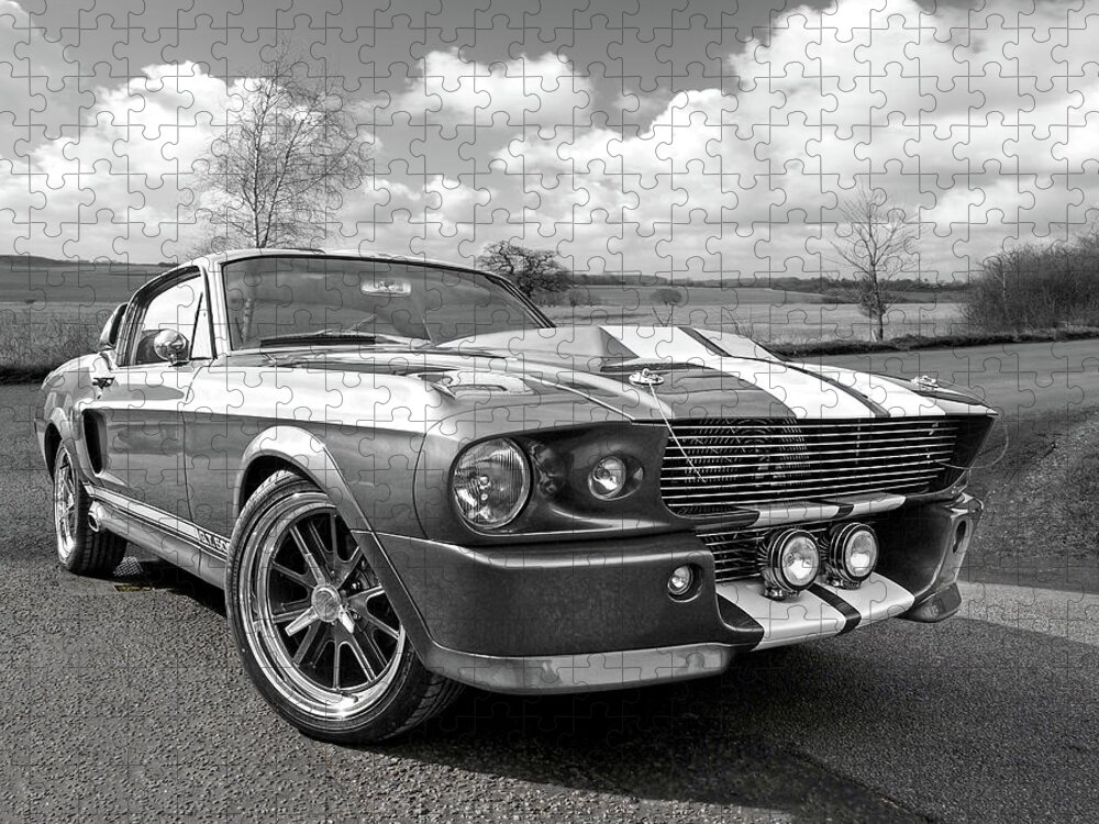 Ford Mustang Jigsaw Puzzle featuring the photograph 1967 Eleanor Mustang in Black and White by Gill Billington