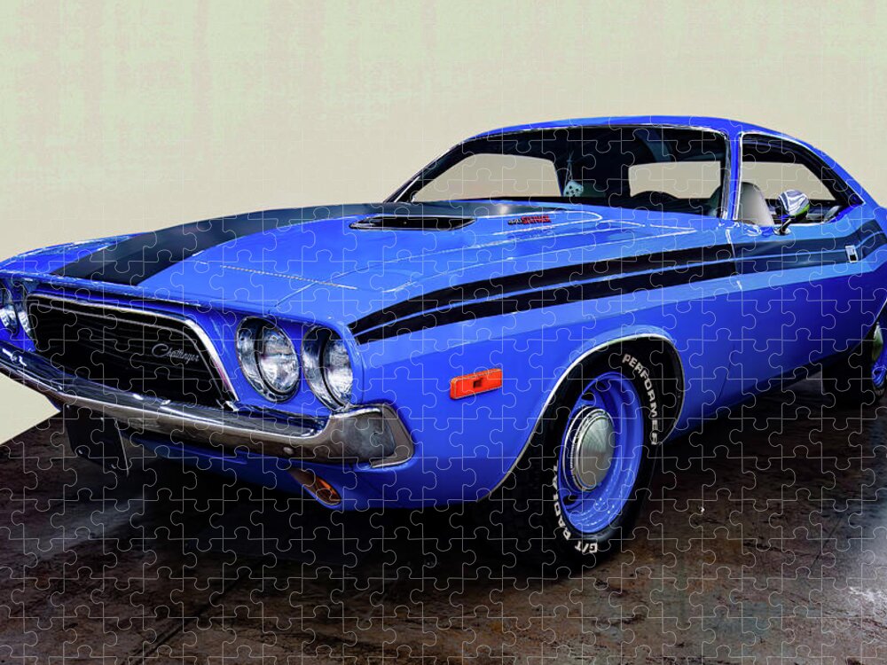 1970 Dodge Challenger Jigsaw Puzzle featuring the photograph 1970 Dodge Challenger - Blue by Flees Photos
