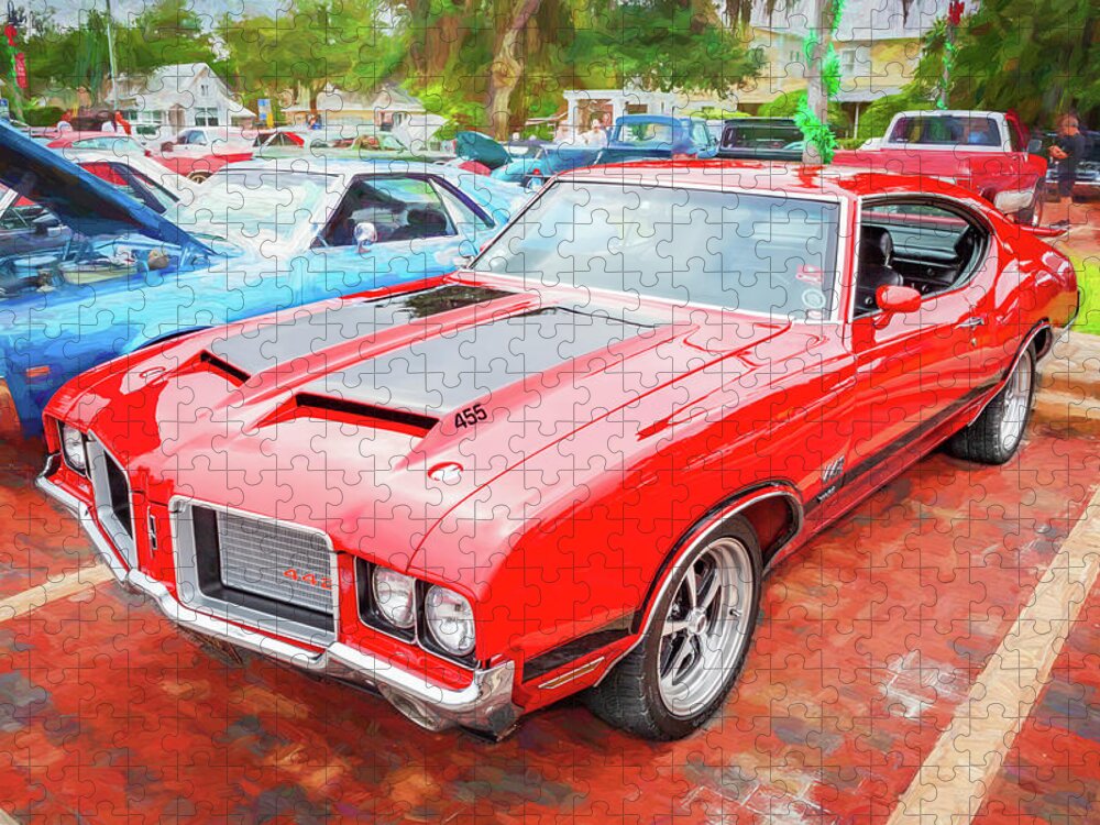 Red 1971 Oldsmobile 442 W30 Jigsaw Puzzle featuring the photograph 1971 Red Oldsmobile 442 W30 X123 by Rich Franco